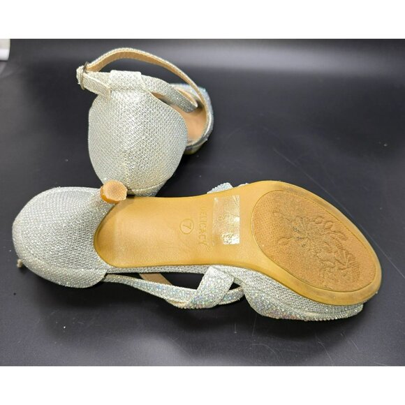 Womens Heels Silver Glitter Rhinestone Strappy Open Toe Delicacy Size 7 JJ4016 - Picture 9 of 9